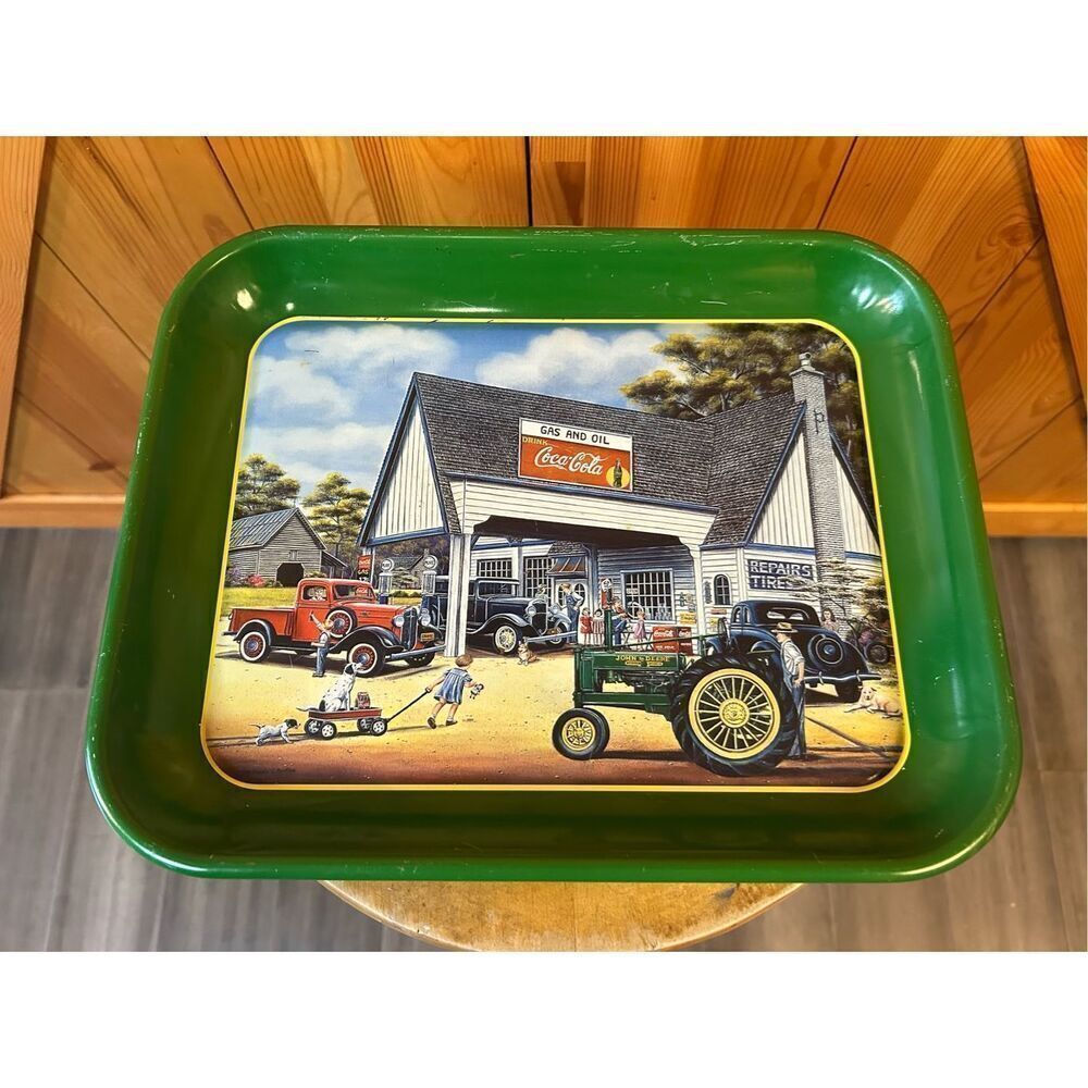 John Deere & Coca-Cola 1996 Metal Tray “Filling Up On Memories By Pamela Renfroe